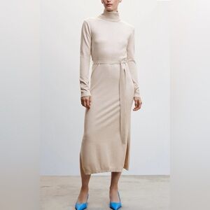 NWOT MANGO Knitted turtleneck dress, Size 6, Color Cream